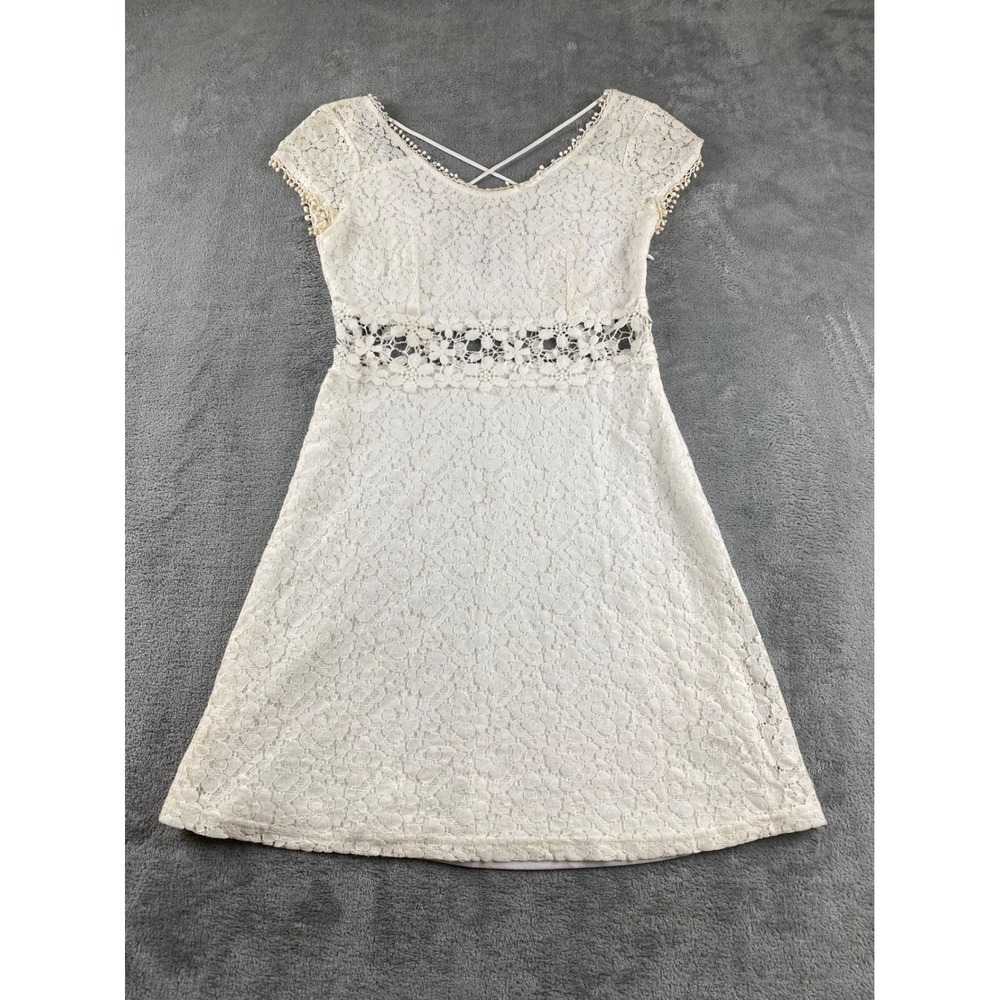 Papaya M. White Lace Dress Fit and Flare Midi Party Cocktail Summer Short Sleeve